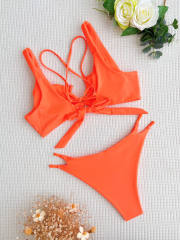 Orange color sexy hollow design two piece swimsuit