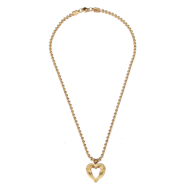 Occident fashion bead chain heart pendant stainless steel necklace