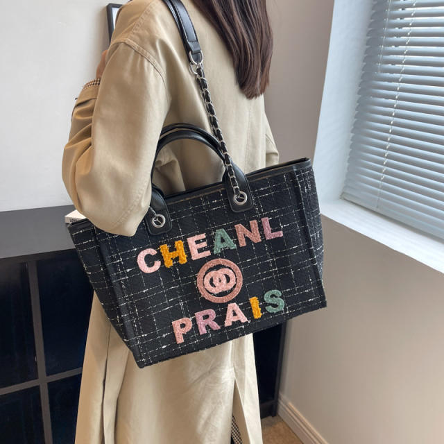 Color letter large capacity women tote bag