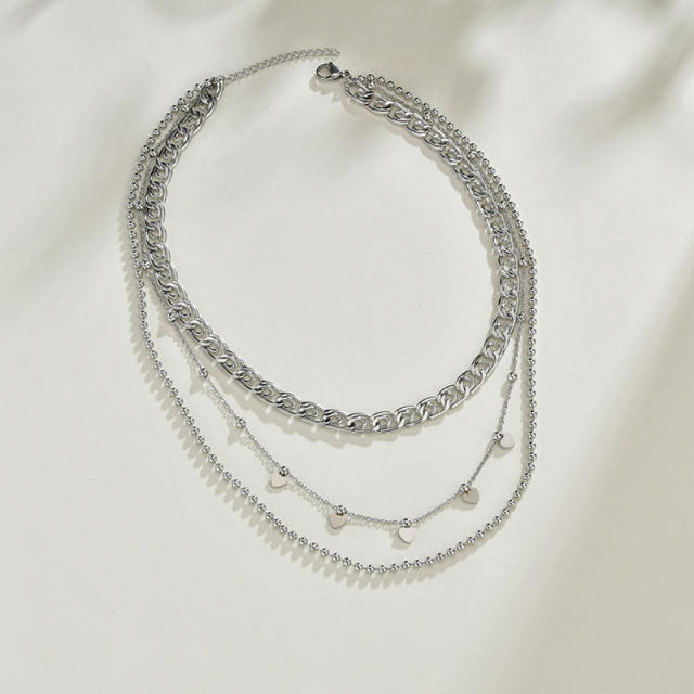 Silver color layer necklace stainless steel necklace