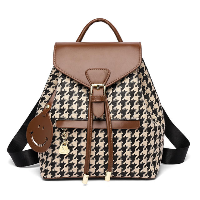 Autumn vintage PU leather Houndstooth backpacks