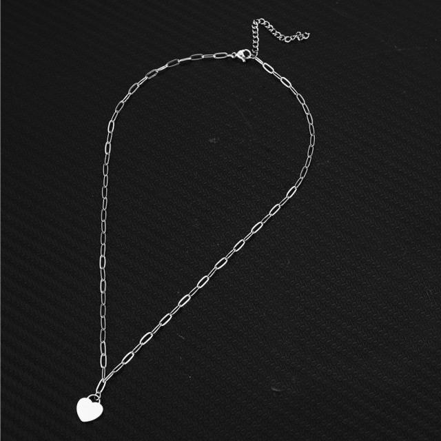Delicate paperclip chain heart charm stainless steel necklace