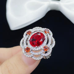 Ruby crystal statement hollow flower rings