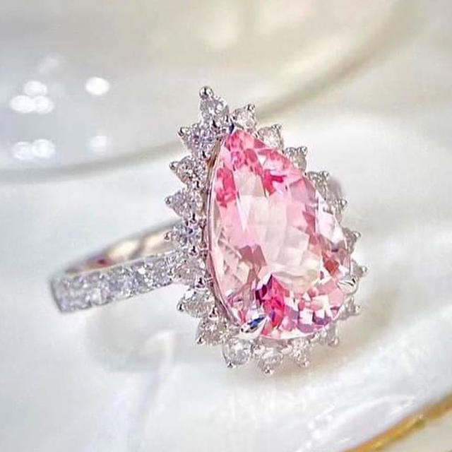 Pearl cute pink crystal diamond rings