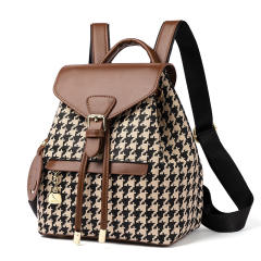 Autumn vintage PU leather Houndstooth backpacks