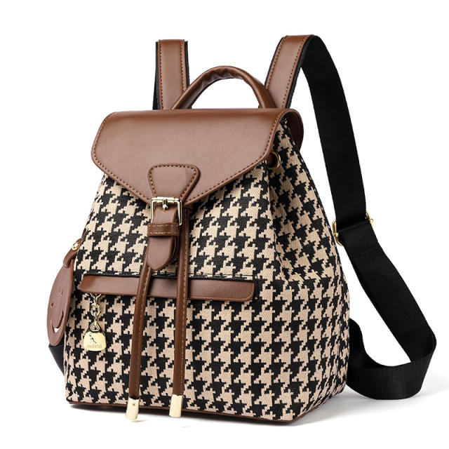 Autumn vintage PU leather Houndstooth backpacks