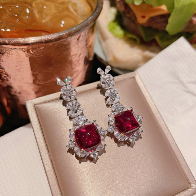 Luxury square shape ruby statement necklace set