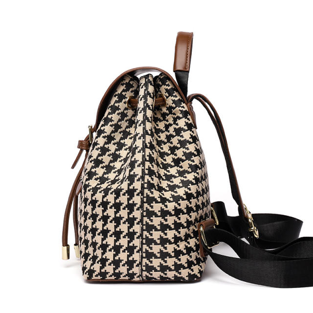 Autumn vintage PU leather Houndstooth backpacks