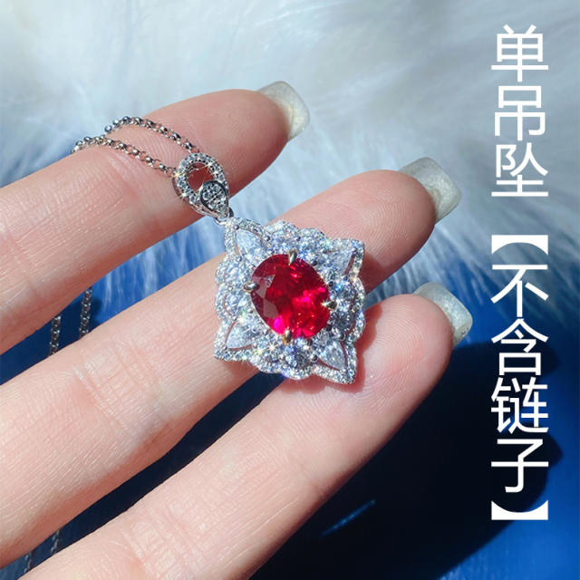 Ruby crystal statement necklace rings set