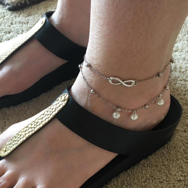 Occident fashion infinity two layer stainless steel anklet