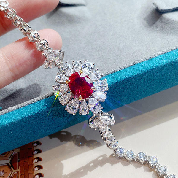 Luxury ruby crystal statement necklace earrings rings set