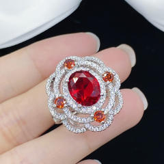 Ruby crystal statement hollow flower rings