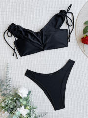 Black color high waist women two piece swimsuit