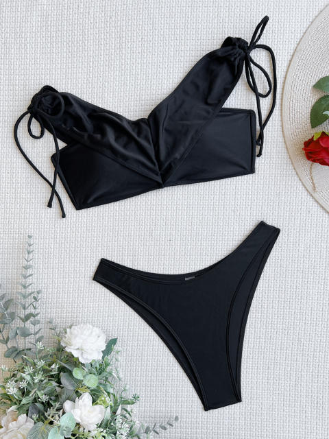 Black color high waist women two piece swimsuit