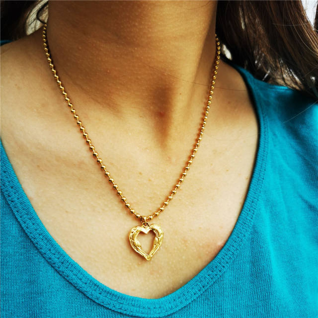 Occident fashion bead chain heart pendant stainless steel necklace