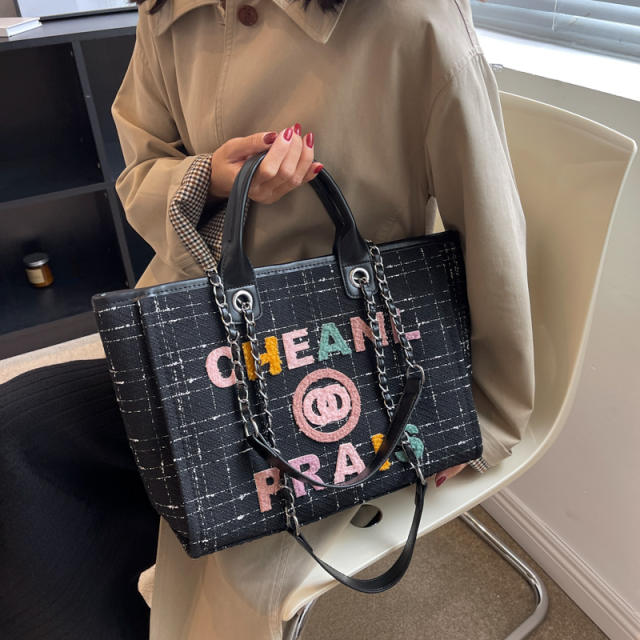 Color letter large capacity women tote bag