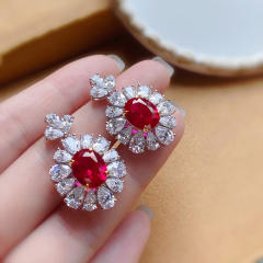Luxury ruby crystal statement necklace earrings rings set