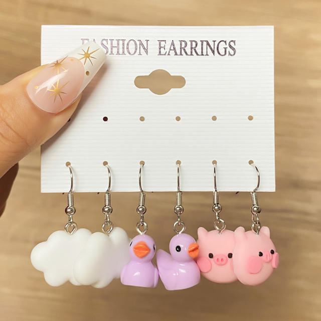 5 pair cartoon cloud duck heart funny earrings set