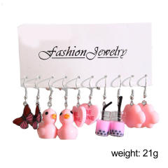 5 pair cartoon cloud duck heart funny earrings set