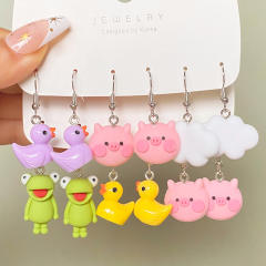 5 pair cartoon cloud duck heart funny earrings set
