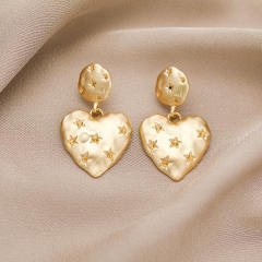 Concise metal feeling gold color geometric studs earrings