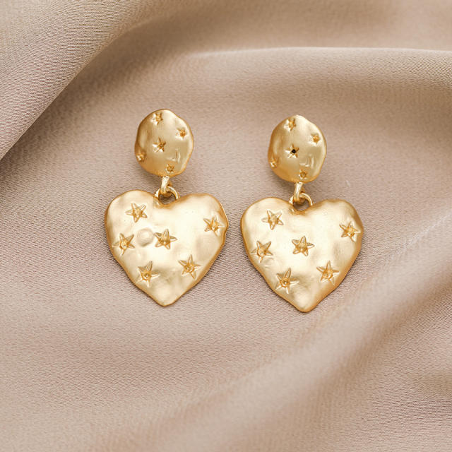 Concise metal feeling gold color geometric studs earrings