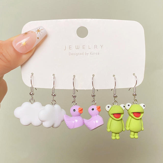 5 pair cartoon cloud duck heart funny earrings set