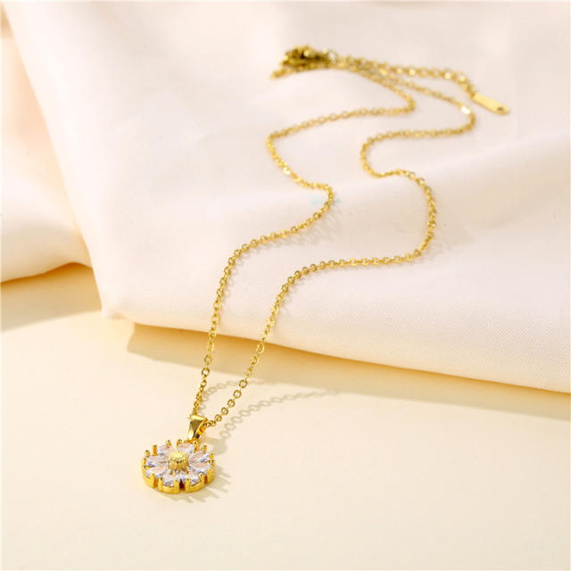 18K gold color sunflower stainless steel chain pendant necklace