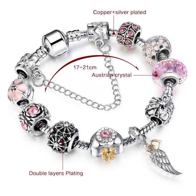 Sweet pink color crystal beads diy bracelet