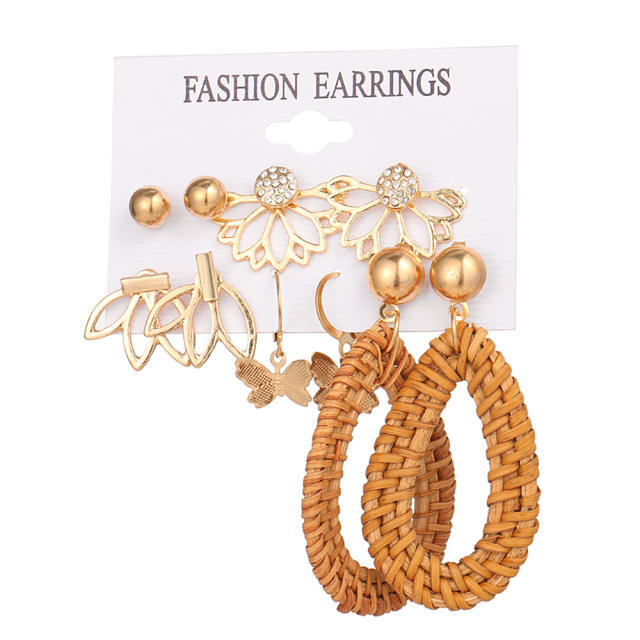 Boho straw earrings easy match earrings set