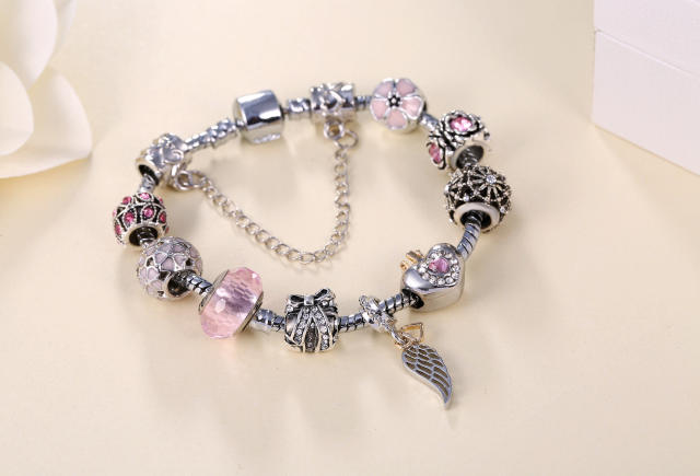 Sweet pink color crystal beads diy bracelet