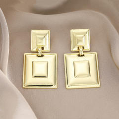 Concise metal feeling gold color geometric studs earrings
