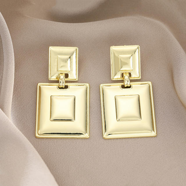 Concise metal feeling gold color geometric studs earrings