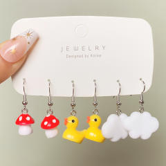 5 pair cartoon cloud duck heart funny earrings set