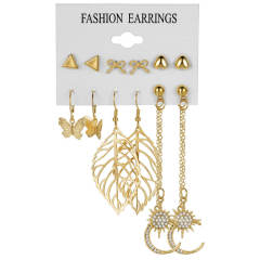 Creative metal hollow leaf earrings set