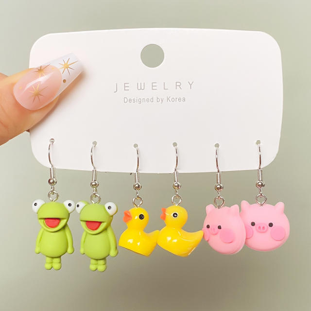 5 pair cartoon cloud duck heart funny earrings set