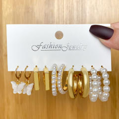 Hot sale concise color acrylic c shape earrings set