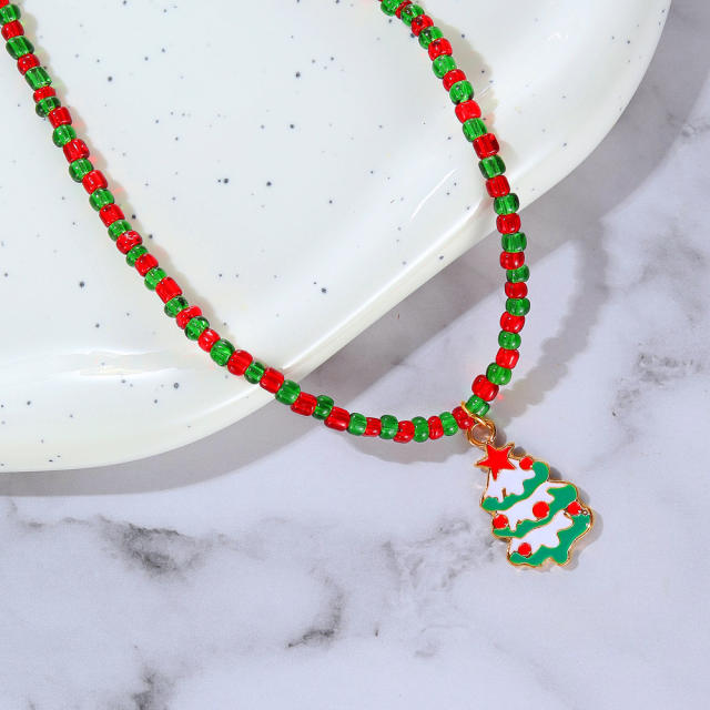 Creative colorful seed beads christmas necklace