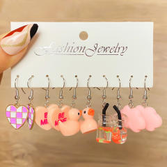 5 pair cartoon cloud duck heart funny earrings set