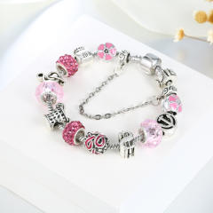 Sweet pink color crystal beads diy bracelet