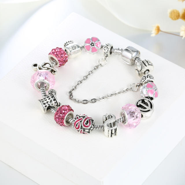 Sweet pink color crystal beads diy bracelet