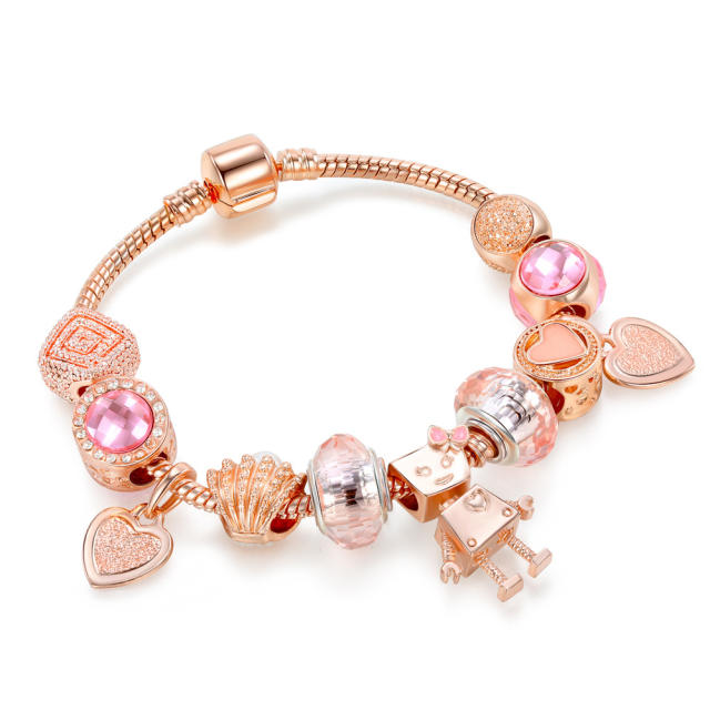 Rose gold color cute robot diy bracelet
