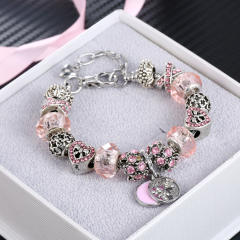 Classic pink color crystal beads diy bracelet