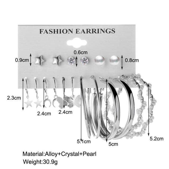 9 pair easy match metal hoop earrings butterfly earrings set