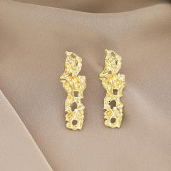 Concise metal feeling gold color geometric studs earrings