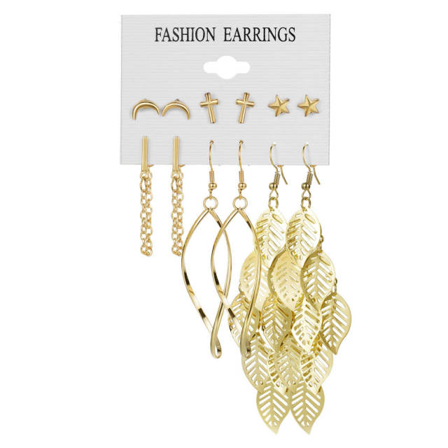 Creative metal hollow leaf earrings set