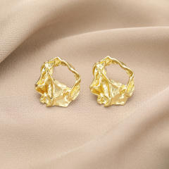 Concise metal feeling gold color geometric studs earrings