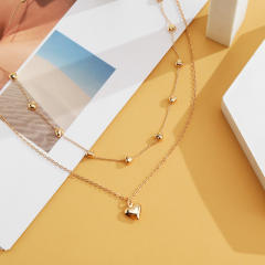 Two layer gold color heart necklace