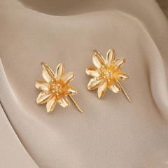 Concise metal feeling gold color geometric studs earrings