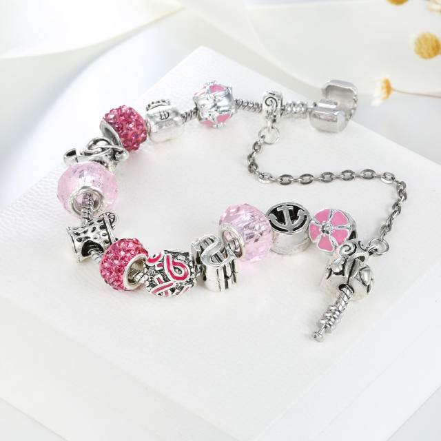 Sweet pink color crystal beads diy bracelet